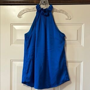 NWT Size 00 WHBM Lapis Blue Sleeveless Ruffle Neck Halter Blouse (ABBA)
